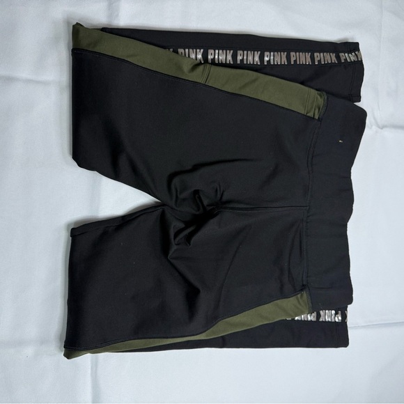 PINK Victoria's Secret Black and Green Leggings with Branded Stripe - Picture 5 of 6